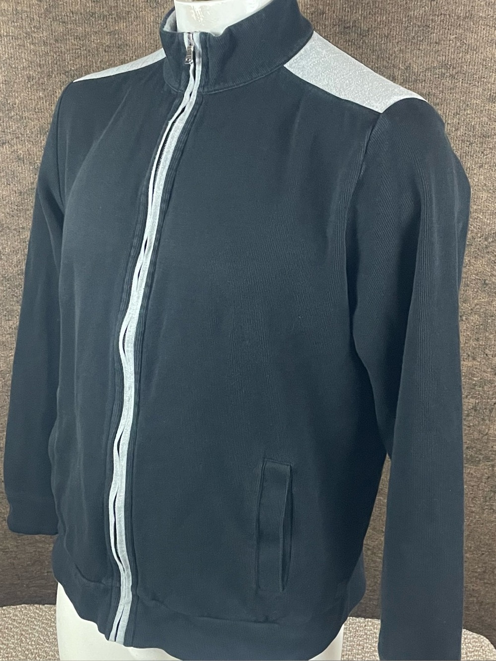 Hugo Boss Track Jacket Men’s XL Black Full Zip Ribbed Pockets Cotton F242